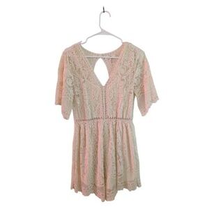 Entro Blush Lace Backless Romper with Cutouts